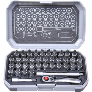 SERIE SET 39PZ INSERTI CON BUSSOLA ATTACCO 1/4 + CRICCHETTO + PROLUNGHE REITOOL 00682