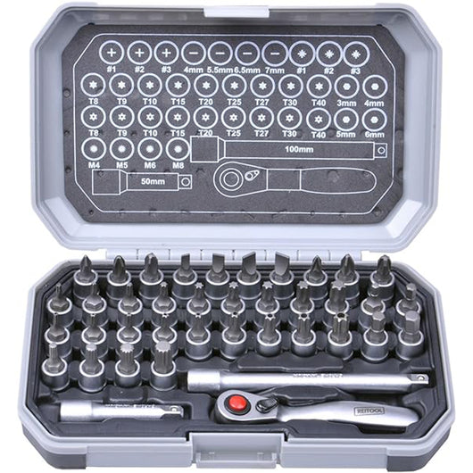 SERIE SET 39PZ INSERTI CON BUSSOLA ATTACCO 1/4 + CRICCHETTO + PROLUNGHE REITOOL 00682