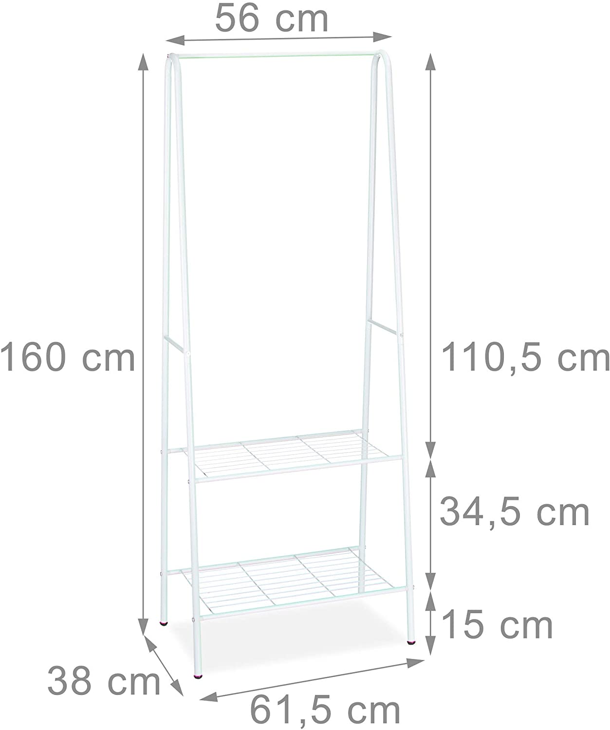 Appendiabiti asta appendiabiti porta scarpe stivali 2 scomparti 60 cm in metallo bianco 13_0002134_3
