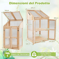 Serra da Balcone, Serra in Legno con Ripiano Fiori Rialzato, Tetto Trasparente Apribile, Porta Bloccabile e Ripiani Rimovibili, per Giardino e Cortile, 69 x 58 x 121 cm