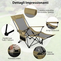 Sedia da Campeggio con Poggiapiedi Rimovibile, Sedia Pieghevole con Schinale Reclinabile, Braccioli e Portabicchieri, Portata 150 kg, Sdraio in Testtuto Oxford per Giardino e Spiaggia (Verde)
