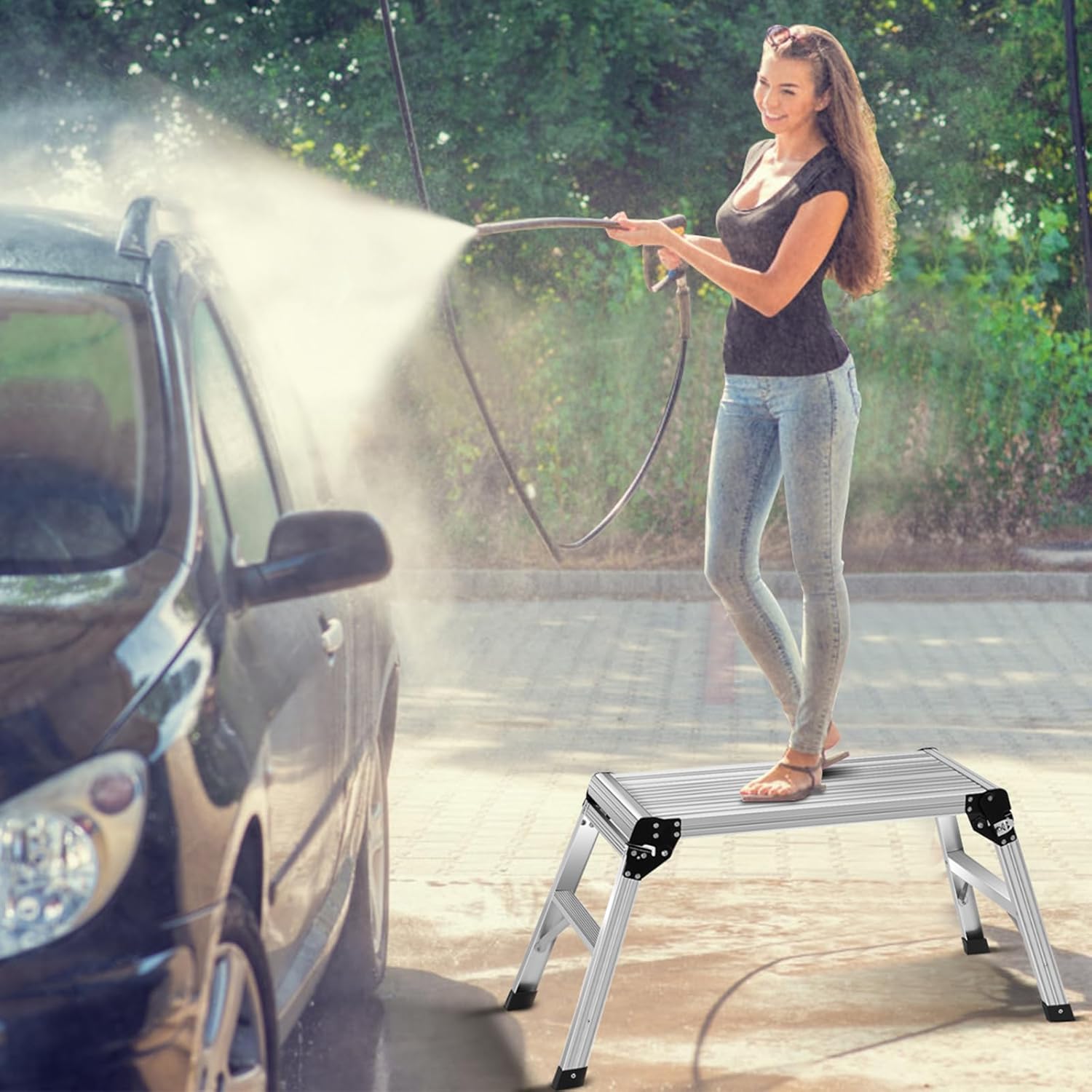 Piattaforma di Lavoro Sgabello di Alluminio Leggero, Pieghevole e Antiscivolo, capacit¨¤ 150 kg