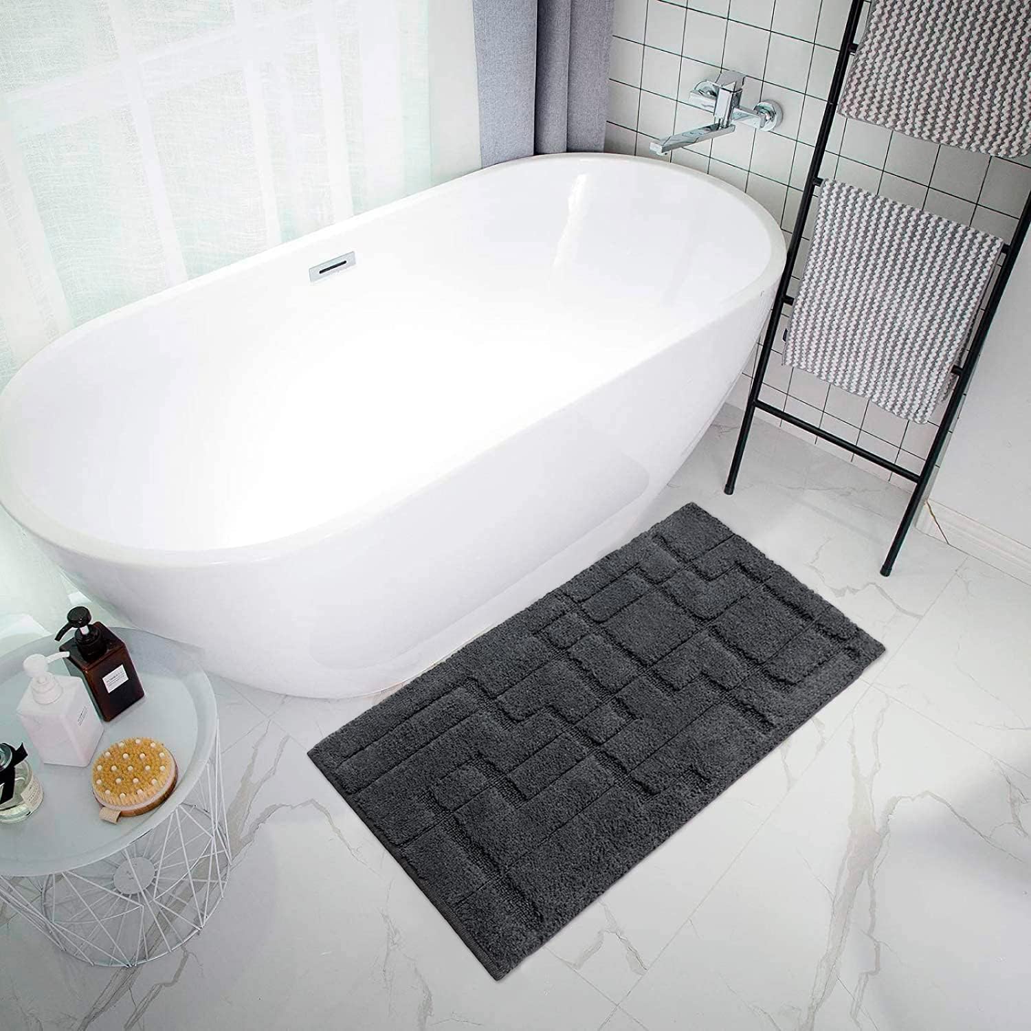 Tappeto Bagno Puro Cotone Morbido 3D Camera Sendiletto Elegante Lavabile Antracite 55x90 cm