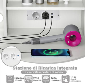 Toeletta da Trucco con Specchio, Tavolo da Trucco con Stazione di Ricarica, Luci LED a 3 Colori, Tavolo da Trucco con 4 Cassetti, 2 Ripiani, per Camera da Letto, Soggiorno