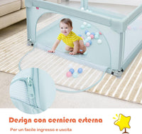 Box per Bambini, Centro Attivit¨¤ Portatile con Cancelli di Sicurezza con Ventose Antiscivolo, Pareti a Rete Traspirante e 2 Anelli per Bambini, con 50 Palline (Azzurro chiaro)