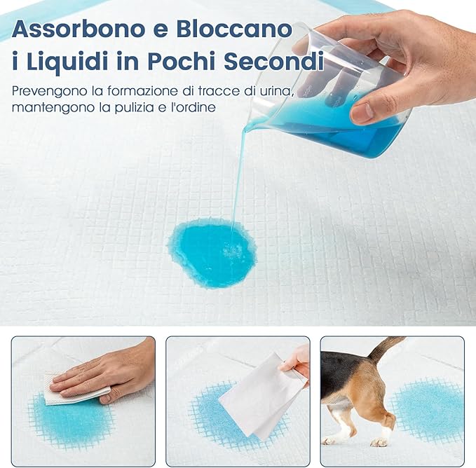 Tappetini Assorbenti per Cani, Tappetini da Interno ed Esterno per Animali Domestici a 6 Strati a Prova di Perdite, Asciugatura Rapida, Monouso per Urine, per Cagnolini (90 x 90 cm)