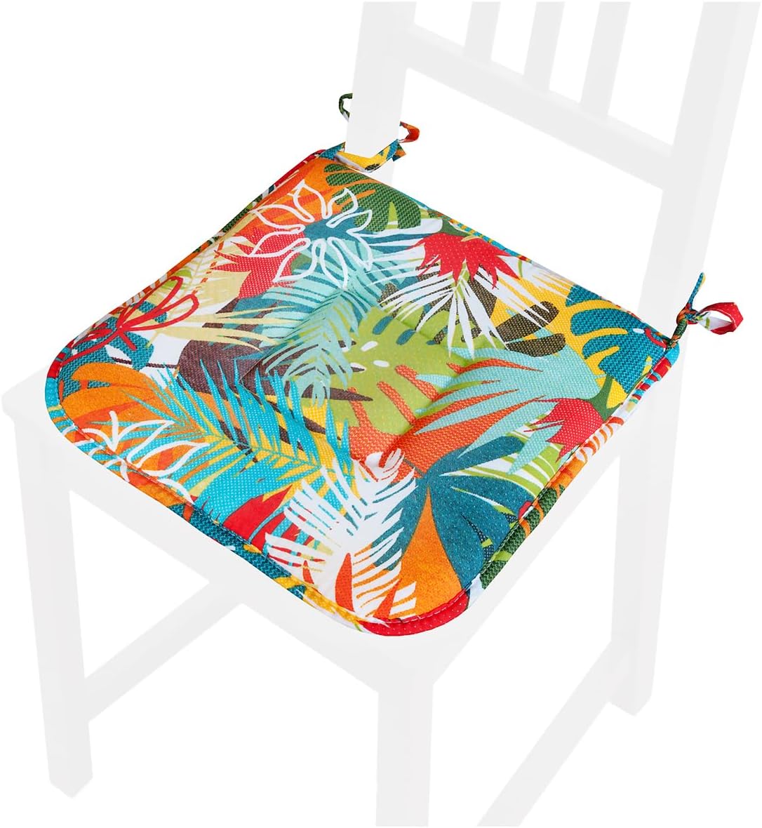 Set 4 Cuscini Sedia Cotone Con Lacci Lavabili Morbidi Universali Coprisedia Foglie Palma Multicolore