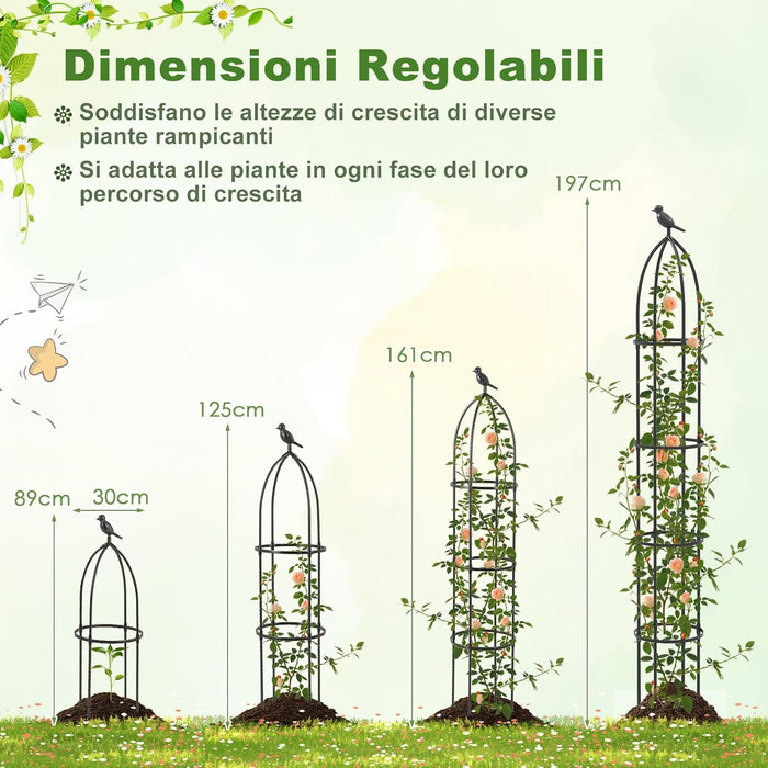 2 Trellis da Giardino per Piante Rampicanti 197 cm, 2 Tralicci in Metallo a Obelisco per Piante in Vaso, Supporto da Giardino per Verdure, Fiori, Pomodori, Rose e Clematidi