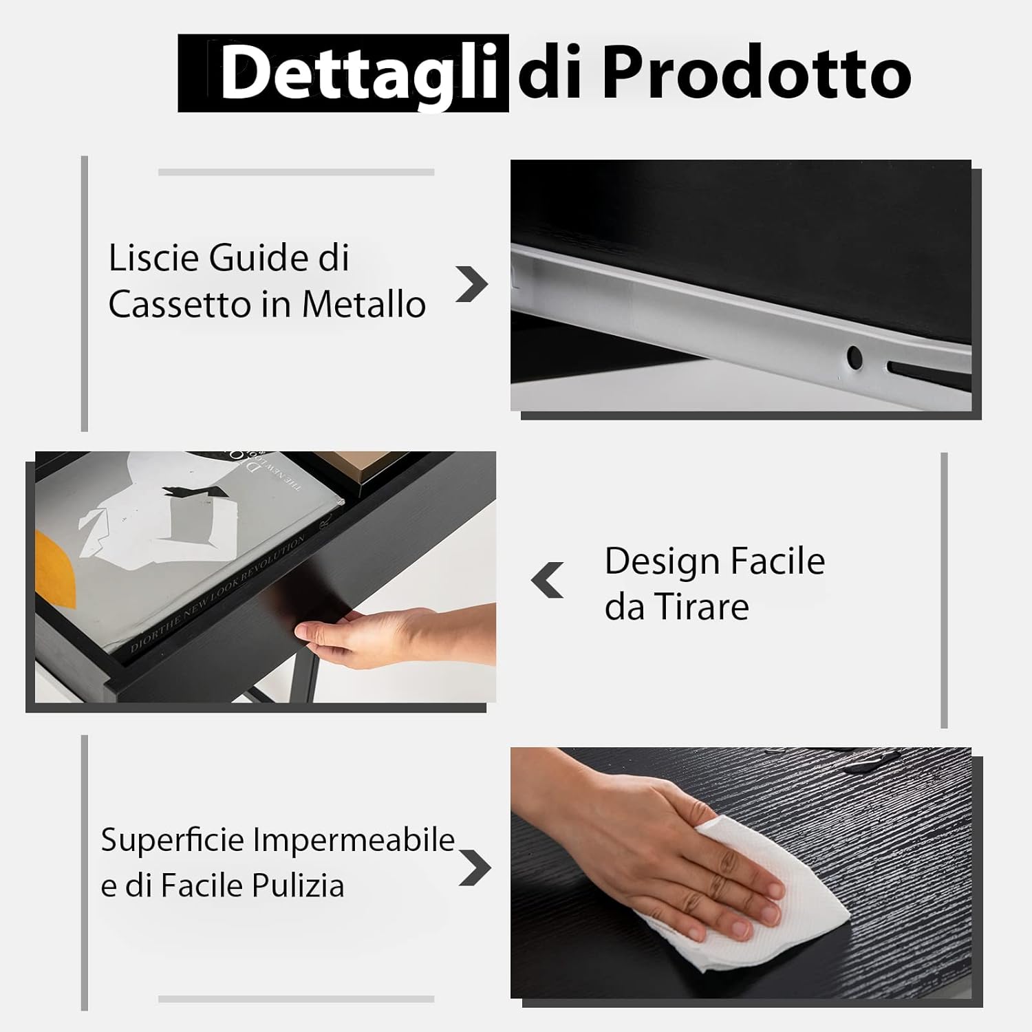 Scrivania per Computer con 2 Cassetti, Scrivania Porta PC con Telaio in Metallo e Legno, Posizione da Lavoro per Studio e Ufficio, Portata 100 kg, 112 x 48 x 76 cm (Nero)