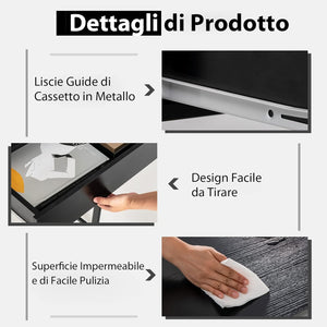 Scrivania per Computer con 2 Cassetti, Scrivania Porta PC con Telaio in Metallo e Legno, Posizione da Lavoro per Studio e Ufficio, Portata 100 kg, 112 x 48 x 76 cm (Nero)