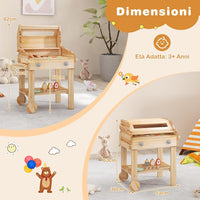 Barbecue Giocattolo per Giardino in Legno di Abete, Griglia Carrello Bambini con Cibo, Set Cucina Giocattolo con 25 Accessori BBQ, 53 x 36 x 63 cm, per Bambini 3+ Anni