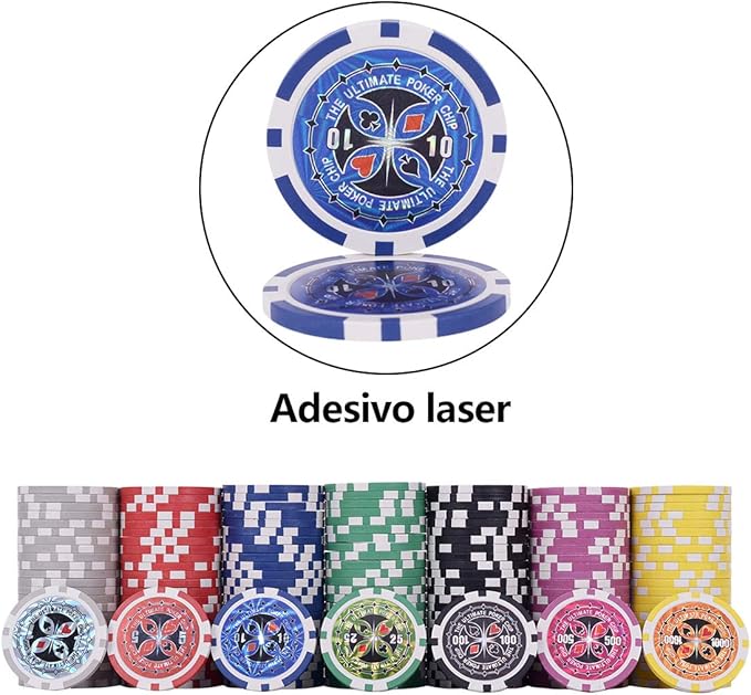 Poker Chips, Set da Poker con 300 Chips, Incluse 2 Carte da Poker 5 Dadi 1 Pulsante, Valigetta in Alluminio, Due Colori Disponibili (Nero)