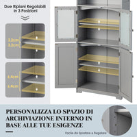 Armadio da Bagno, Mobiletto Alto da Terra con 2 Armadietti e Ripiani Regolabili, con Ante in Vetro, Mobile Portaoggetti Multiusi per Bagno Soggiorno, 60x30x163 cm (Grigio)