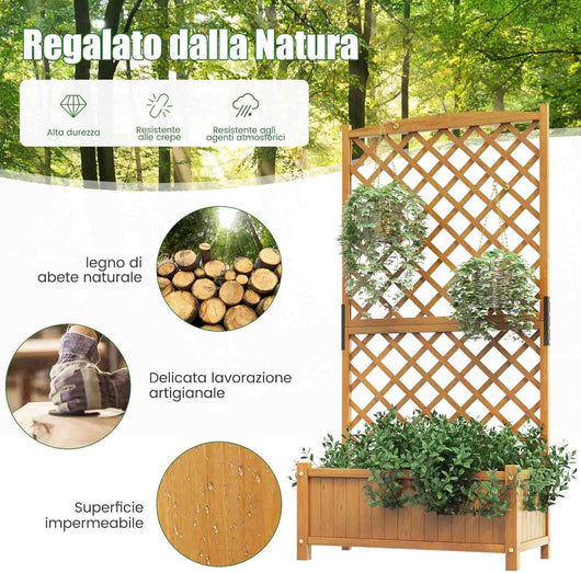 Fioriera da Esterno con Grigliato, Letto Rialzato in Legno con Traliccio e Fori di Drenaggio, Aiuola Rialzata per Piante Rampicanti e Fiori, 90 x 44,5 x 180,5 cm (Arancione)