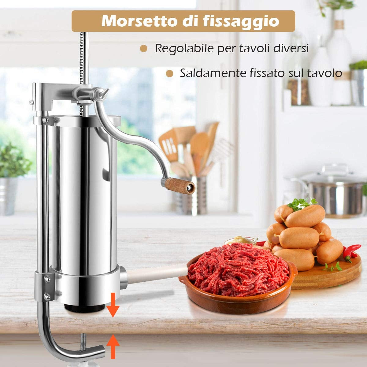 3kg Macchina insaccatrice per salsicce in acciaio inox Insaccatrice salsiccia manuale con 4 tubi di riempimento-Macchine da cucina