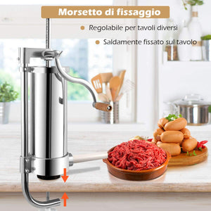 3kg Macchina insaccatrice per salsicce in acciaio inox Insaccatrice salsiccia manuale con 4 tubi di riempimento-Macchine da cucina
