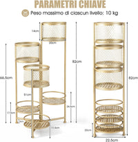 Porta Piante da Interno Pieghevole, Scaffale per Piante e Fiori in Metallo a 6 Livelli,Porta Vasi Salvaspazio da Balcone e Salotto, 41 x 39 x 82 cm (Oro)
