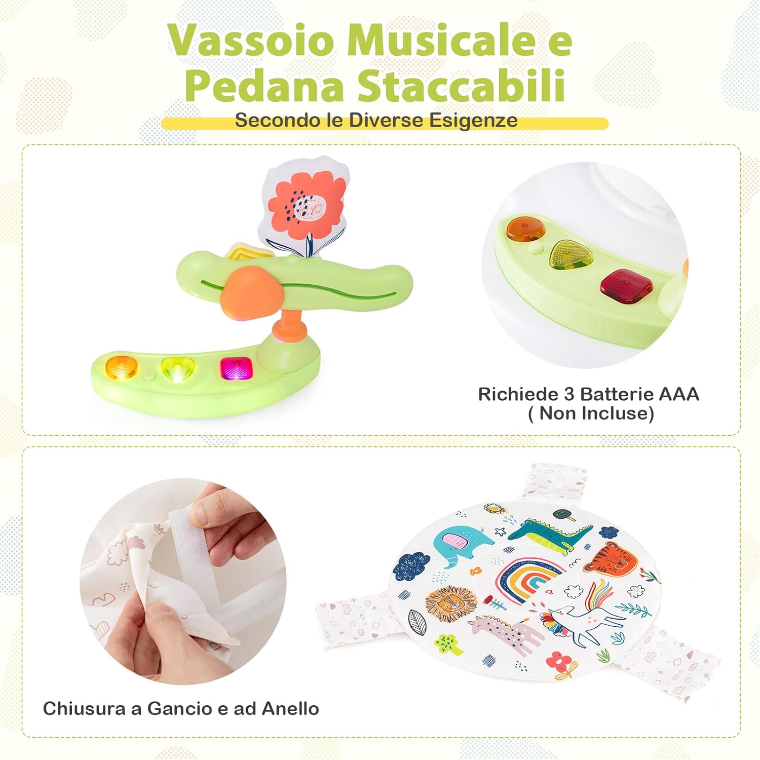 Jumperoo per Bambini, Centro attività Saltella con Altezza Regolabile, Gioco Saltellante con Sedile Girevole a 360°, Saltarello per Neonati con Luci e Suoni per Bambini 6+ Mesi (Giallo)