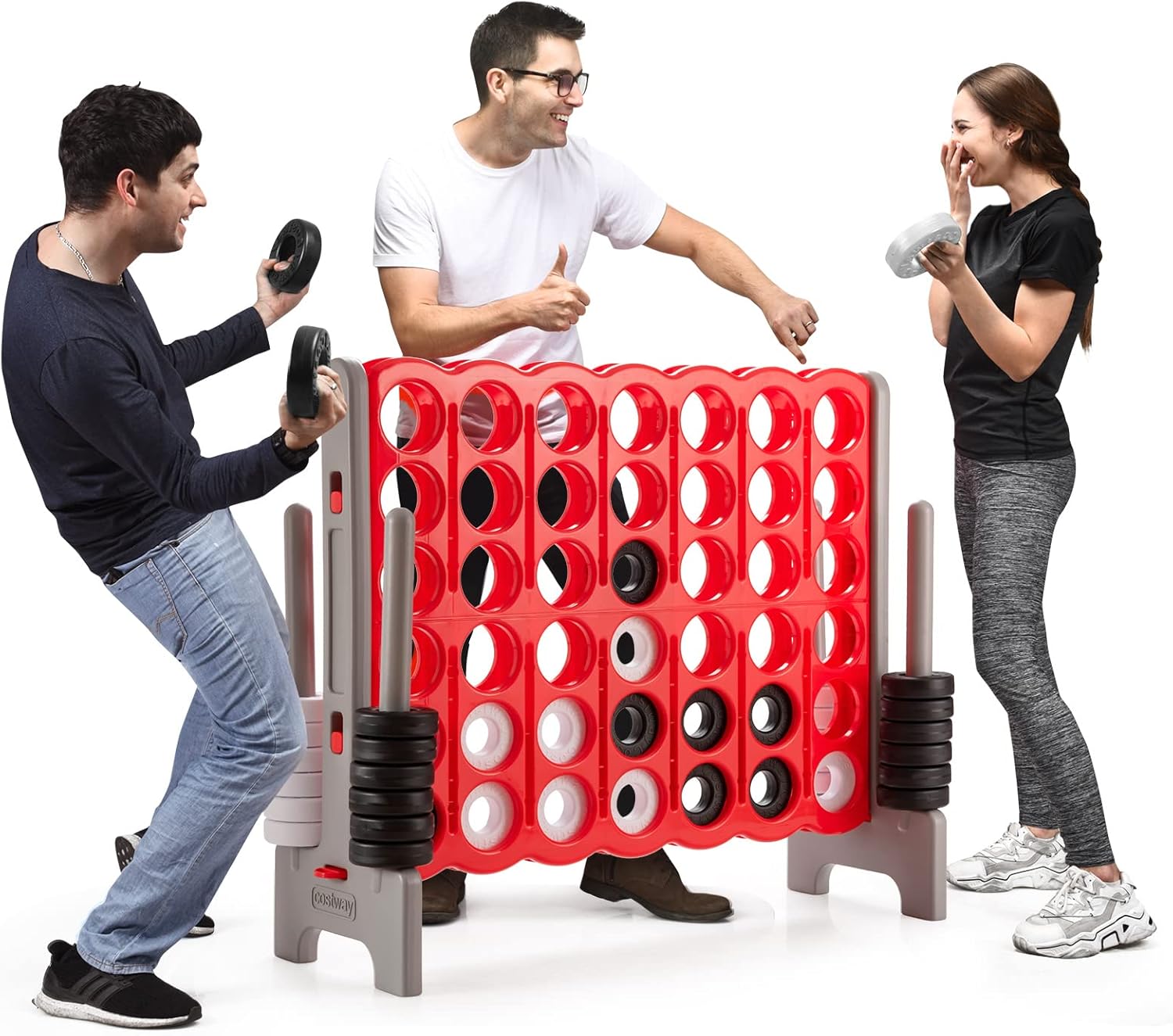 Forza 4 Gigante da 104 cm per Bambini e Adulti, Set Forza 4 per Interni ed Esterni con 42 Anelli Giganti e Dispositivo di Scorrimento a Sgancio Rapido, Perfetto per Feste e Vacanze, Rosso