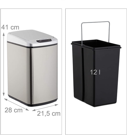 Pattumiera da cucina coperchio automatico con chiusura contenitore 12 litri argento 13_0002336