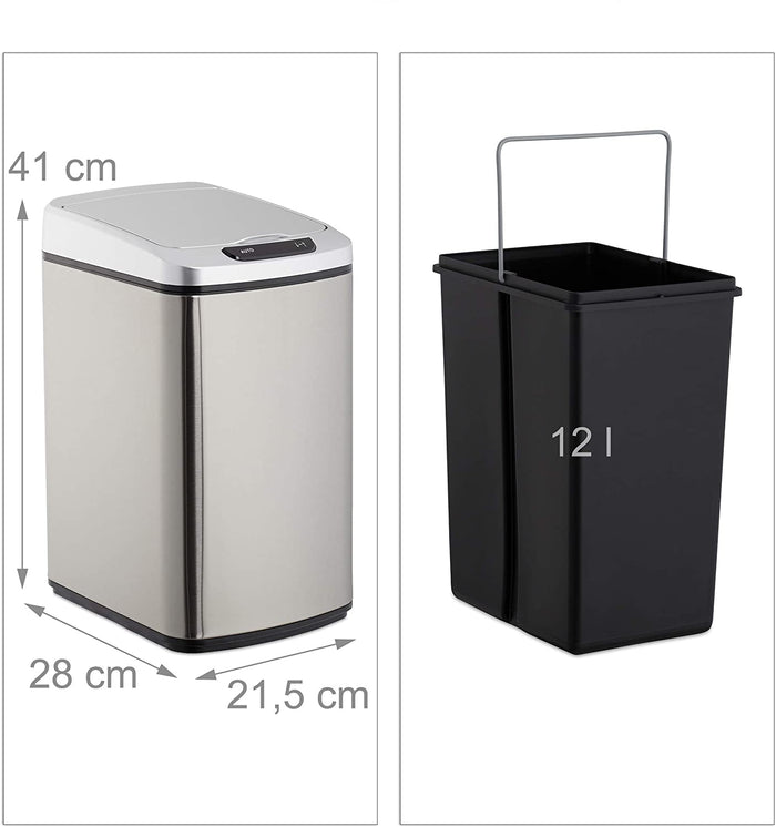Pattumiera da cucina coperchio automatico con chiusura contenitore 12 litri argento 13_0002336