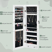 Armadietto Portagioie con Specchio, Armadio per Gioielli con 6 Luci LED e Cassetti, Organizer Gioielli per Camera da Letto e Cabina Armadio, 36 x 10 x 108 cm (Bianco)