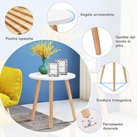 Tavolino da Salotto Rotondo, Tavolo Moderno con Gambe in Legno Massello, Tavolino Laterale per Soggiorno, Ufficio e Camera da Letto, Portata 50kg