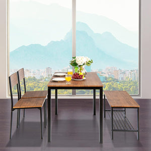 Set Tavolo e Sedie da Cucina 4 Pezzi, Tavolo da Pranzo con 2 Sedie e 1 Panca, Set Mobili da Cucina Salvaspazio con 4 Posti, per Cucina, Sala da Pranzo, Soggiorno (Marrone)