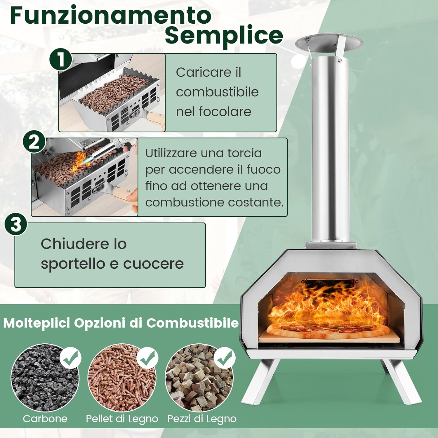 Foro per Pizza da Giardino, Forno Portabile a Legna da Esterno per Piazza, Forno per Pizza con Pietra per Pizza con Gambe Pieghevoli