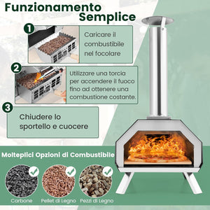 Foro per Pizza da Giardino, Forno Portabile a Legna da Esterno per Piazza, Forno per Pizza con Pietra per Pizza con Gambe Pieghevoli