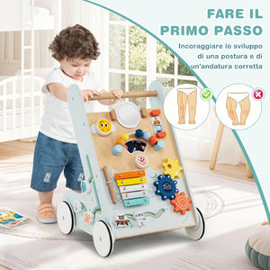 Carrellino Primi Passi 8 in 1, Girello in Legno per Bambini, Giocattolo Montessori, Centro Attività di Apprendimento a Spinta, Giocattolo a Spinta per Bambini di 1+ Anni (Verde)