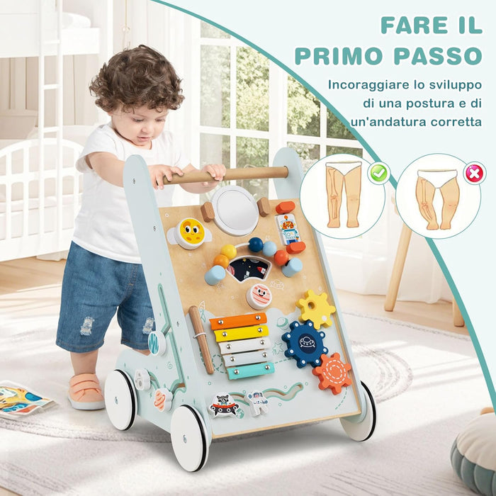 Carrellino Primi Passi 8 in 1, Girello in Legno per Bambini, Giocattolo Montessori, Centro Attività di Apprendimento a Spinta, Giocattolo a Spinta per Bambini di 1+ Anni (Verde)