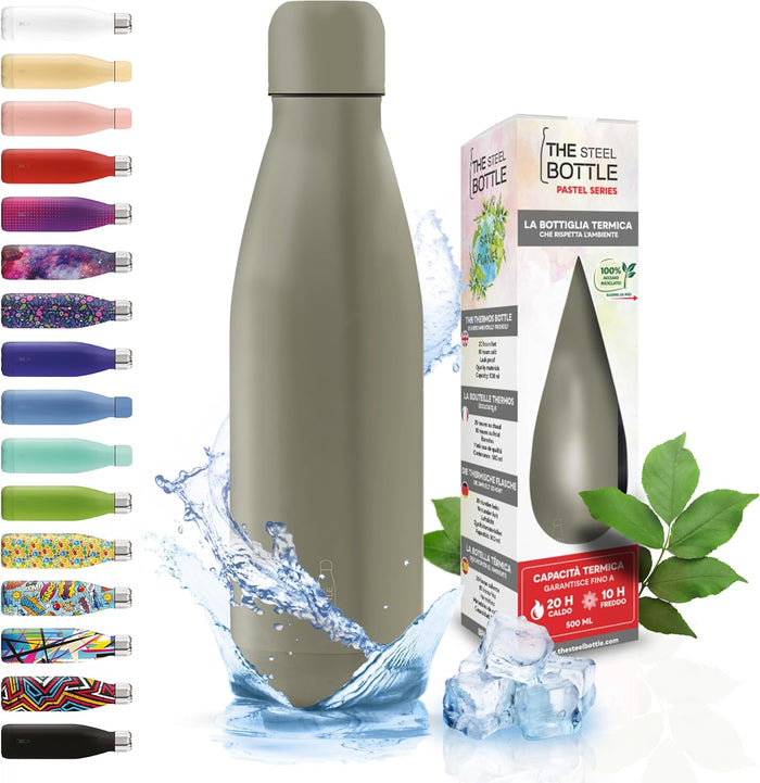 The Steel Bottle Bottiglia termica in Acciaio Inox Capacità 500 ml Chiusura Ermetica - Grey