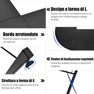 Scrivania per Computer ad Angolo, Scrivania L Angolare per Studio e Ufficio, Tavolo da Lavoro Multifunzione, 150x150x76cm (Nero)