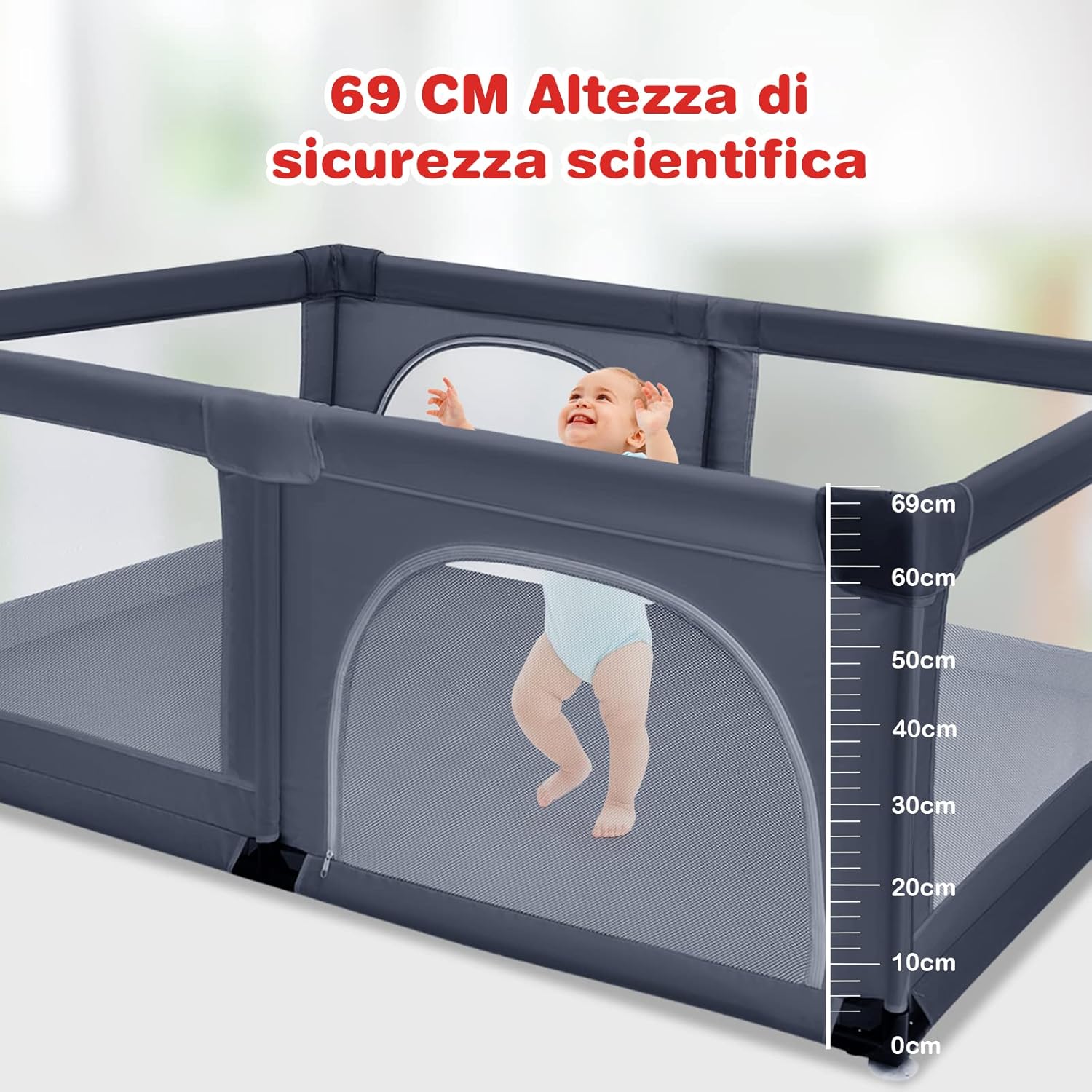 Box per Bambini, Centro Attività Portatile e Sicuro per Bambini, Box Colorato con Cancello, Recinto Extra per Interno ed Esterno con Rete Traspirante Durevole (Grigio scuro)