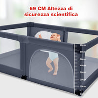 Box per Bambini, Centro Attività Portatile e Sicuro per Bambini, Box Colorato con Cancello, Recinto Extra per Interno ed Esterno con Rete Traspirante Durevole (Grigio scuro)