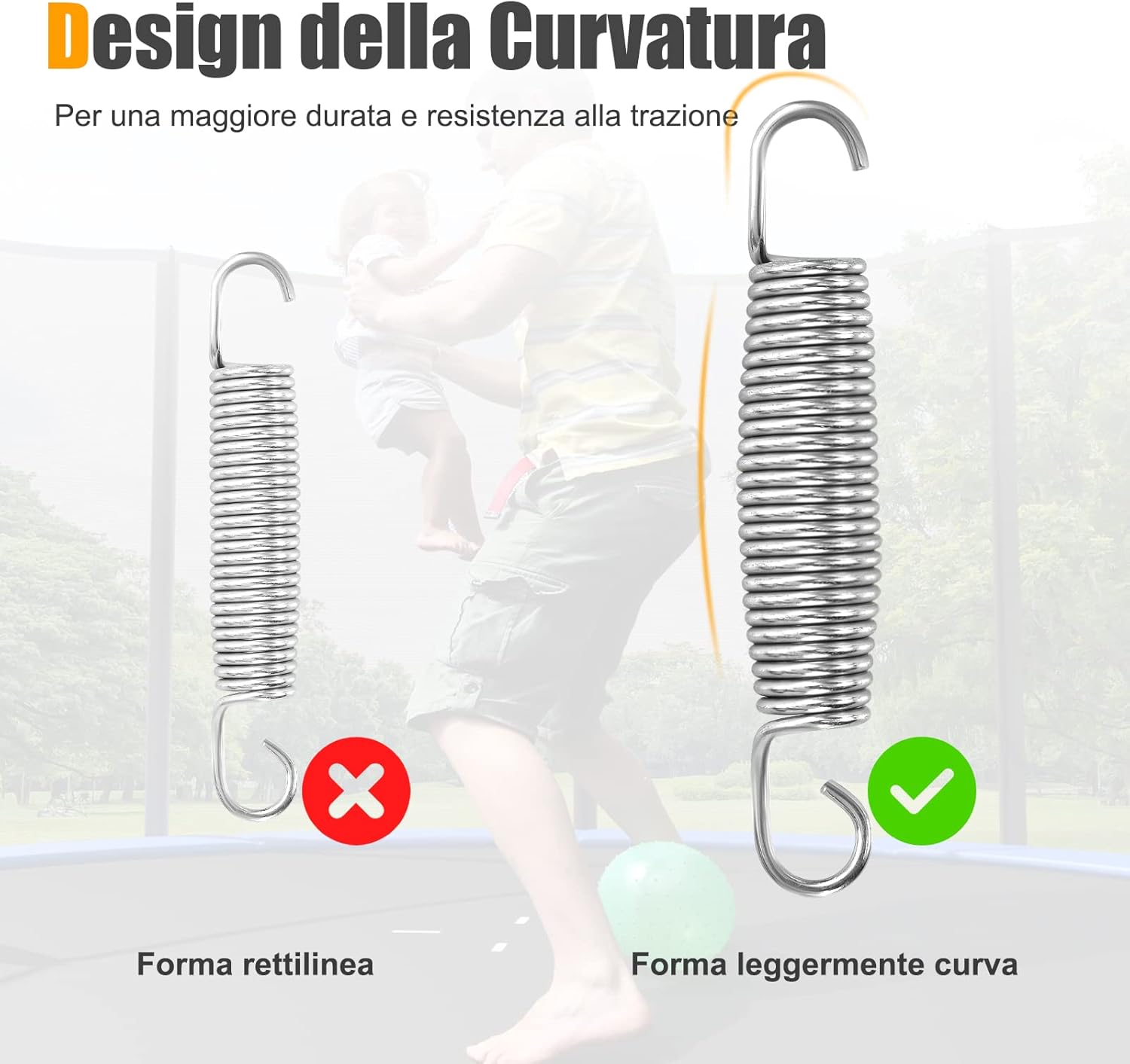 Molla Elastica e Sostitutiva per Trampolino, Kit di Accessori per Trampolino con 20 Molle di 18 cm Resistenti in Acciaio Galvanizzato e Gancio di Trazione a Forma di T
