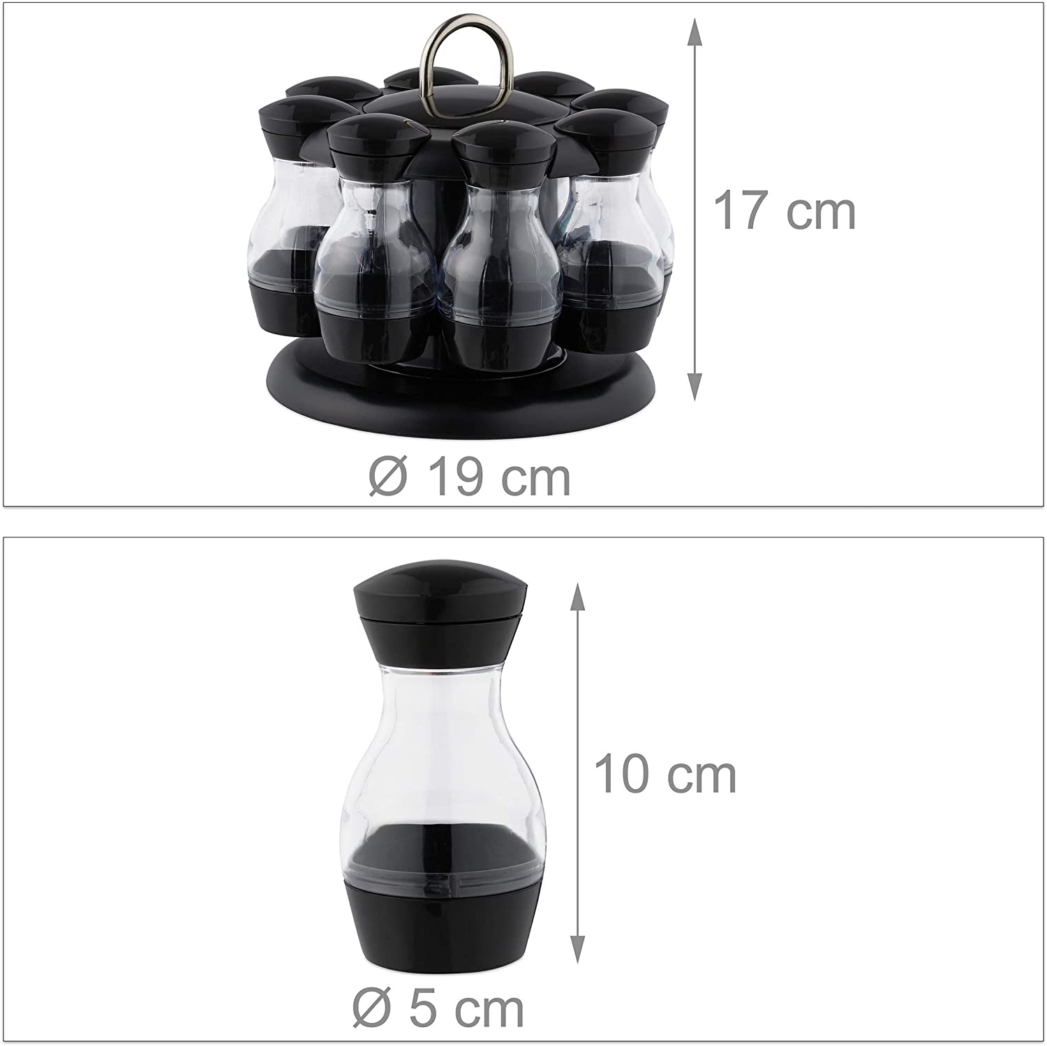 Espositore portaspezie rotante 8 vasi trasparenti e neri 13_0002344