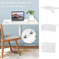 Tavolo Pieghevole a Muro, Tavolino Porta PC da Parete in Legno, Tavolo a Scomparsa Multifunzionale, Ideale per Soggiorno, Cucina e Studio, 80 x 60 x 45 cm (Bianco)