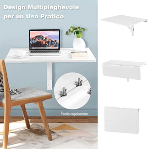 Tavolo Pieghevole a Muro, Tavolino Porta PC da Parete in Legno, Tavolo a Scomparsa Multifunzionale, Ideale per Soggiorno, Cucina e Studio, 80 x 60 x 45 cm (Bianco)