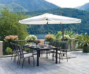 Ombrellone rettangolare da giardino 3x2 mt con palo laterale e telo ecrù, apertura a manovella Tomaino 5015 