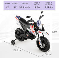 12V Aprilia Moto Cavalcabile per Bambini, Motocicletta Elettrica con Ruote Ausiliarie e Musica Wireless, Sospensione a Molla, Moto Elettrica alla Moda per Bambini 3-8 Anni (Bianco)