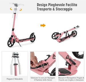 Scooter Monopattino a Spinta per Bambini Pieghevole e Regolabile in Altezza (91-106 cm), con Ruote Luminose e Cavalletto, Carico Massimo 100kg