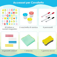 Cavalletto per Bambini Regolabile in Altezza in Legno, Cavalletto a Doppio Lato con Lavagna Magnetica e Bianca, con Scatola, Magneti con Lettere e Numeri, per Bambini 3-8 Anni