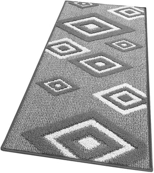 Tappeto Cucina Rombi .3D 57x230 Cm Assorbente Morbido Moderno Antiscivolo Grigio