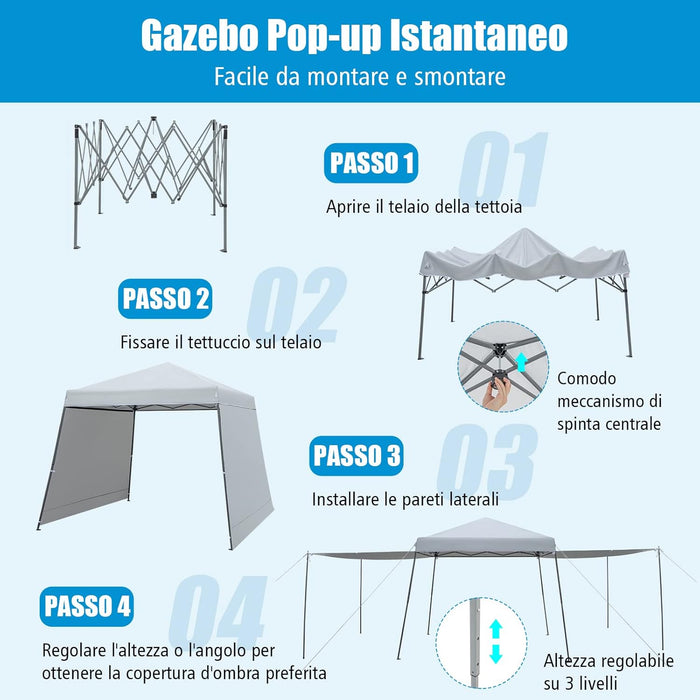 Gazebo Pieghevole 3 x 3 m, con Pareti/Tende Parasole, Gazebo Pop Up Impermeabile e Protettivo da Sole, con Altezza Regolabile e Borsa a Ruote, per Giardino Spiaggia e Campeggio
