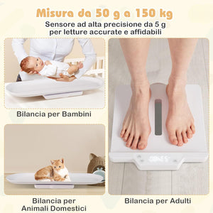 Bilancia Intelligente per Bambini, Bilancia Multifunzione con Vassoio Rimovibile, Bilancia con Bluetooth, 5 Unità e Schermo LED, Funzione Hold e Tara, LED, per Neonati Bambini