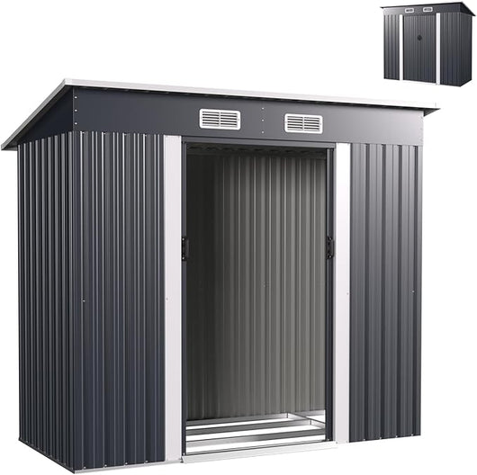 Capanno da Giardino in Metallo con Tetto Inclinato, Casetta da Giardino con Porta Scorrevole e Aerazione, Struttura Rinforzata, Resistente per Fattoria, Terrazza, 213 x 112 x 186 cm