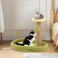 Tiragraffi per Gatto Alto 40 cm con Lettino Stile Avocado, Albero Tiragraffi Gatti con Palo a Corda in Juta, Piattaforma e 2 Pompon, Cuccia Albero Gatto Rivestito in Peluche, Verde