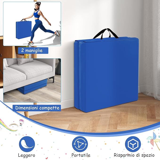 Tappetino da Yoga Spesso, Tappetino Fitness Pieghevole e Portatile con Imbottitura in EPE, Cerniera e Maniglie, Materassino Allenamento da Casa e Palestra,180 x 60 x 5 cm